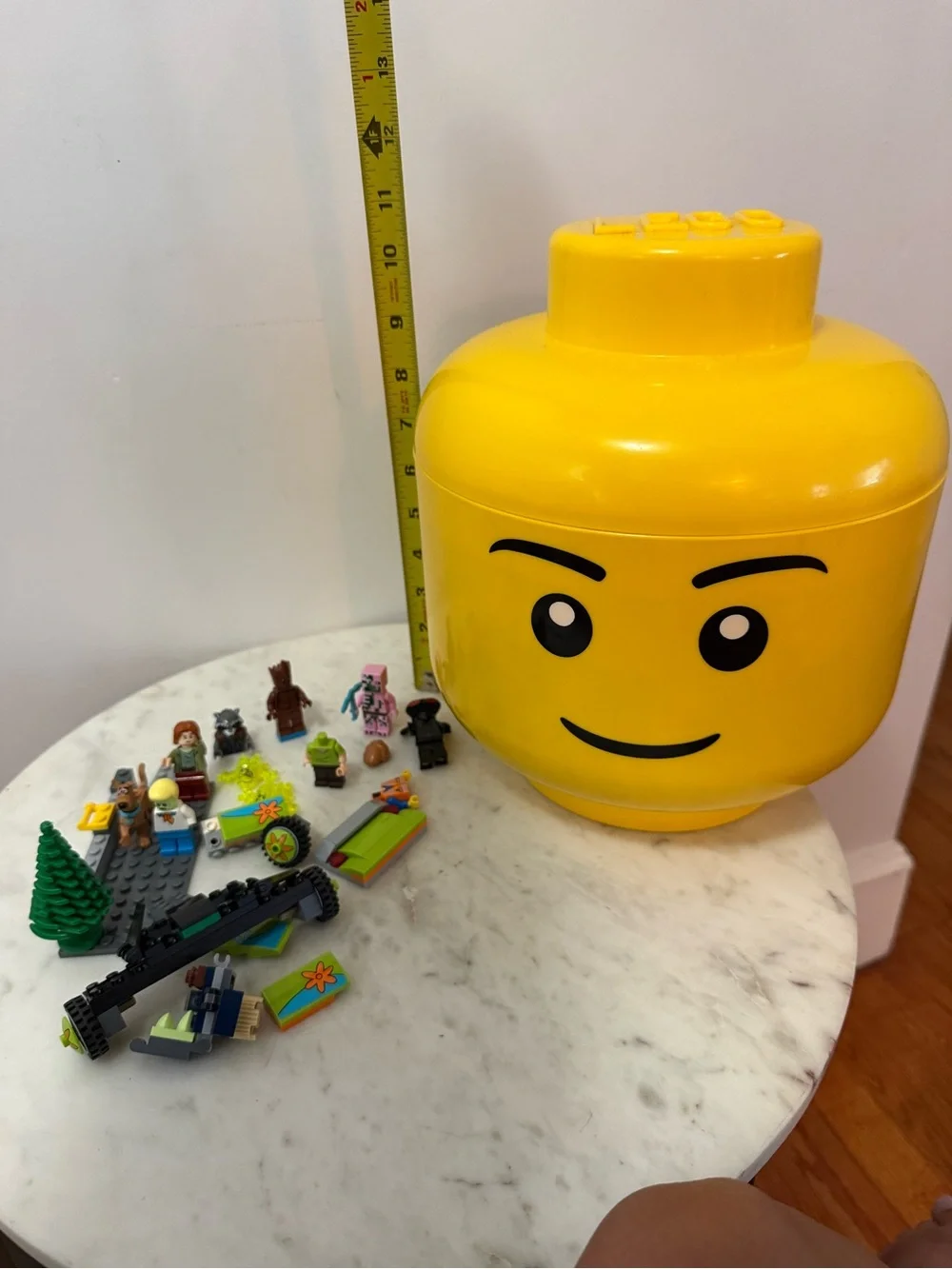 Vintage Lego Big Head Storage Bucket With Assorted Lego Blocks & Figures